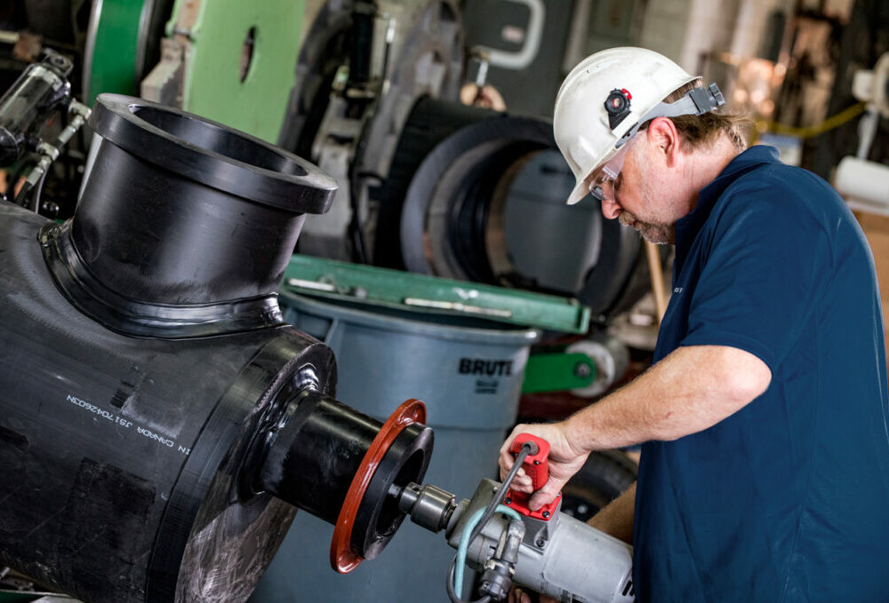 HDPE pipe and component fabrication being completed by a Ferguson expert.