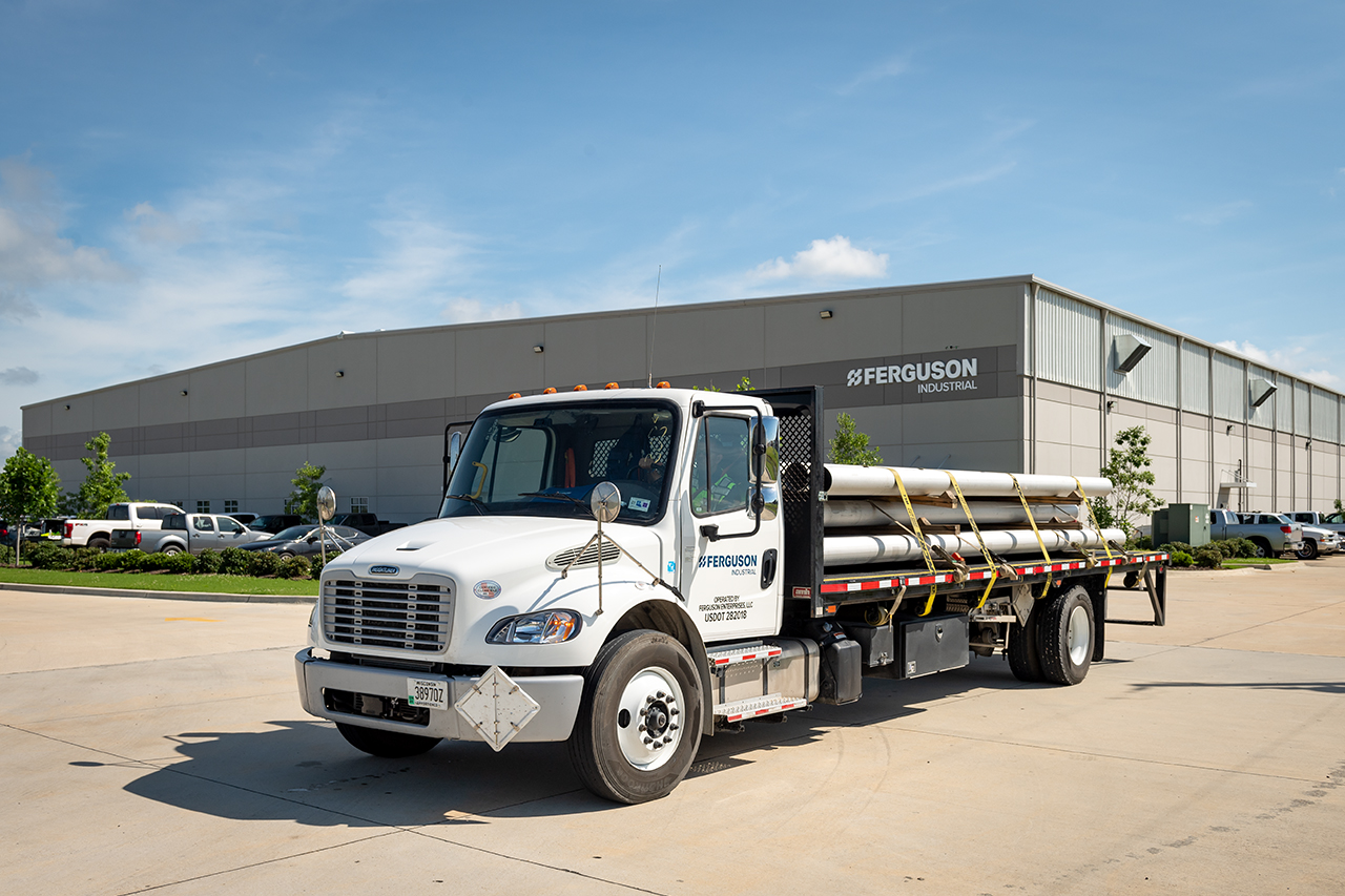 Ferguson Industrial delivery truck, packed with industrial PVF supplies.