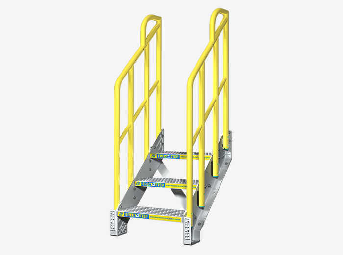 Safety stairs that can be used when creating the modular Erectastep platforms.
