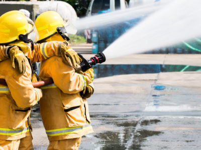 fire protection team working to keep area safe.