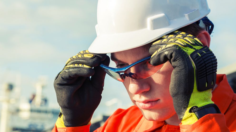 Industrial customer is proper safety gear.