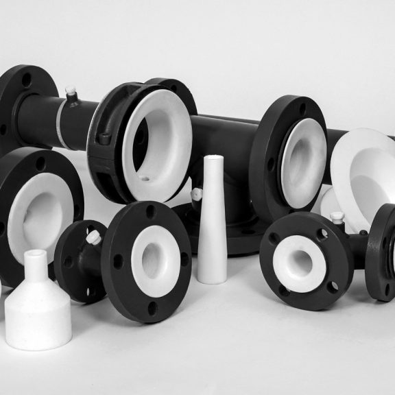 Industrial lined pipe in various sizes.