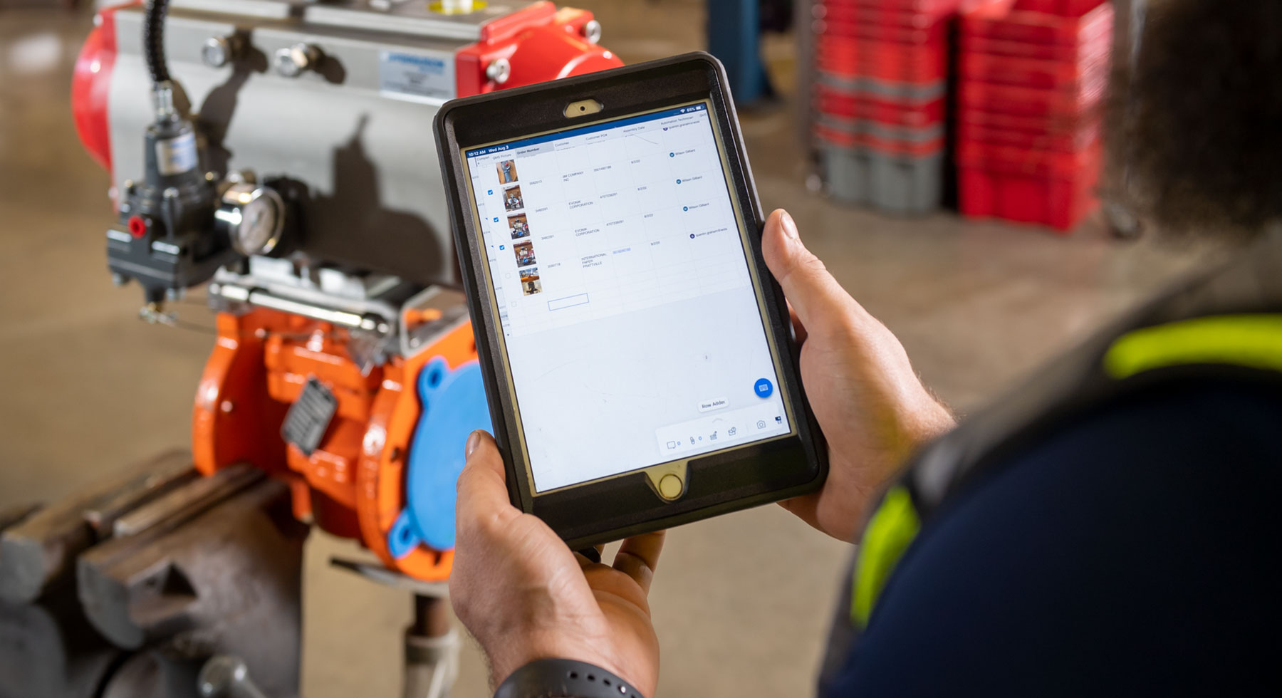 Valve automation and flow control quality assurance data on a tablet in a Ferguson facility.