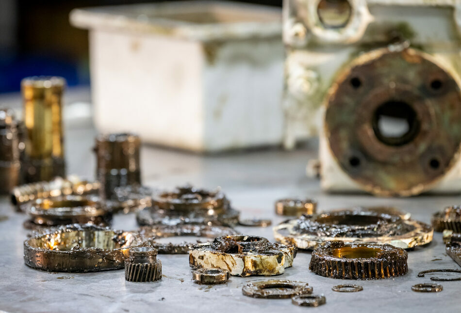 Pieces of an old actuator ready to be refurbished and rebuilt by a Ferguson expert.