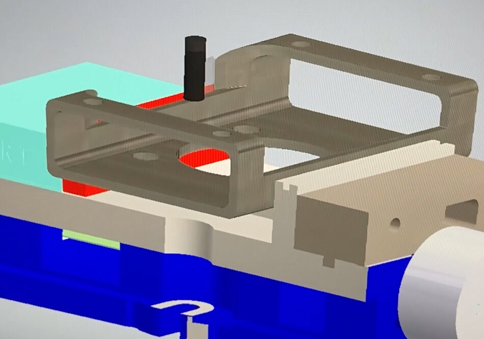 A rendering of a 2D 3D autocad drawing depicting a valve assembly.