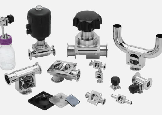 High-quality diaphragm valves and sanitary process components used in pharmaceutical facilities.