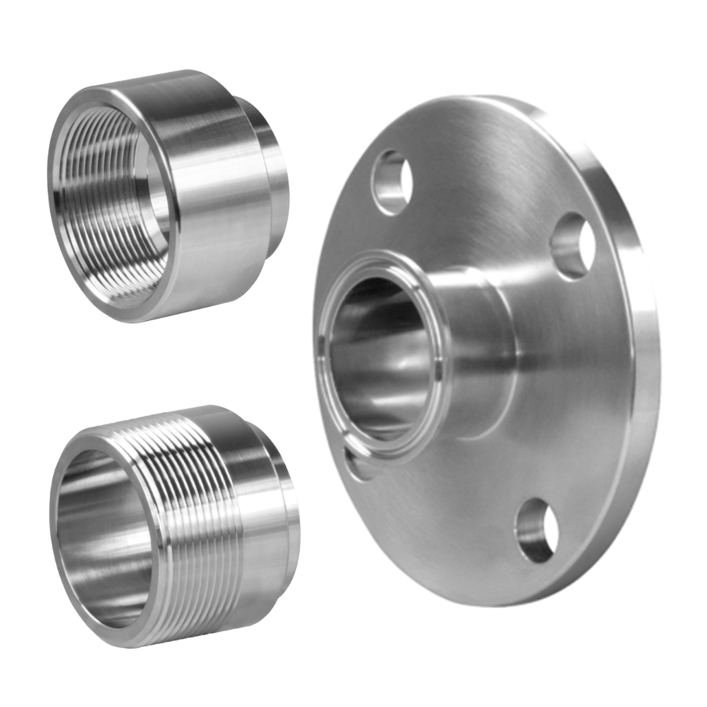 Welded adapters for sanitary weld fittings.